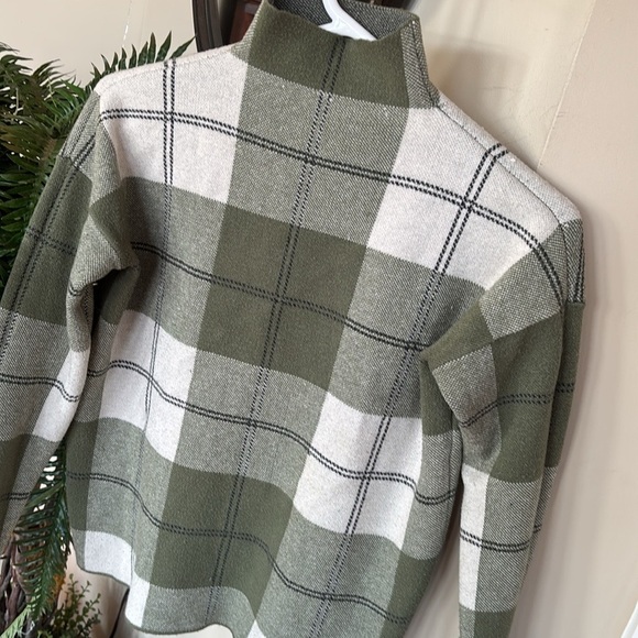 Rachel Zoe Olive Green & White Plaid Cropped Checkered Turtleneck Sweater - Picture 2 of 12